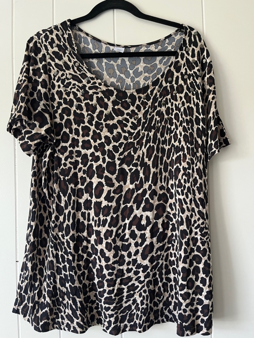 Leopard Print Short Sleeve Women’s Top - Black & Brown